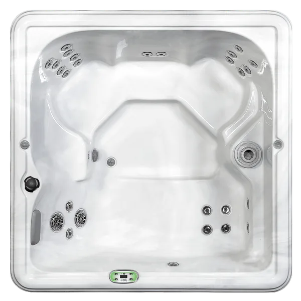Top-down view of the Artesian Spas Garden Spas Hydrangea hot tub — 78" x 78" square cabinet