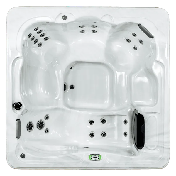 Top-down view of the Artesian Spas Garden Spas Wisteria hot tub — 84" x 84" square cabinet