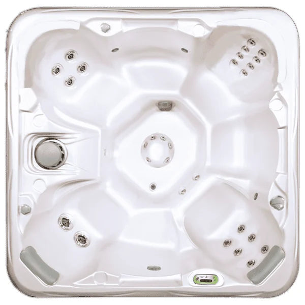 Top-down view of the Artesian Spas South Seas 729B hot tub — 84" x 84" square cabinet