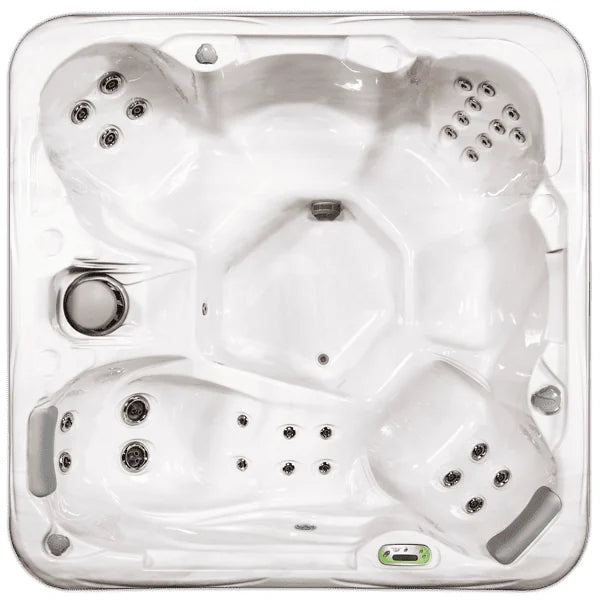 Top-down view of the Artesian Spas South Seas 729L hot tub — 84" x 84" square cabinet