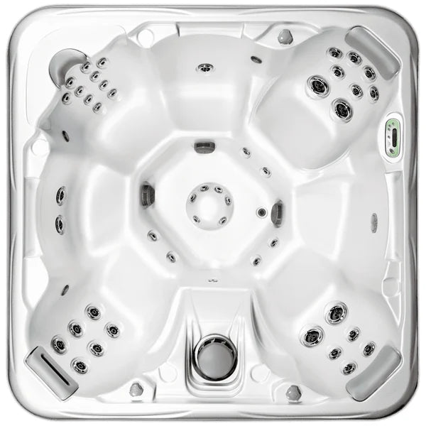 Top-down view of the Artesian Spas South Seas 748B hot tub — 84" x 84" square cabinet