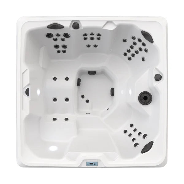 Top-down view of the Bullfrog Spas Calm7L hot tub — 84" x 84" square cabinet