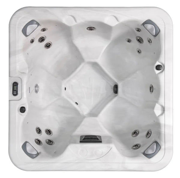 Top-down view of the Coast Spas Silhouette Bench hot tub — 77" x 77" square cabinet