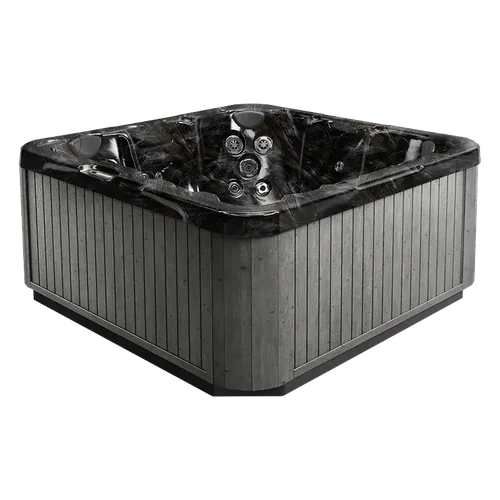 Top-down view of the Dimension One Spas Dream hot tub — 83" x 83" square cabinet