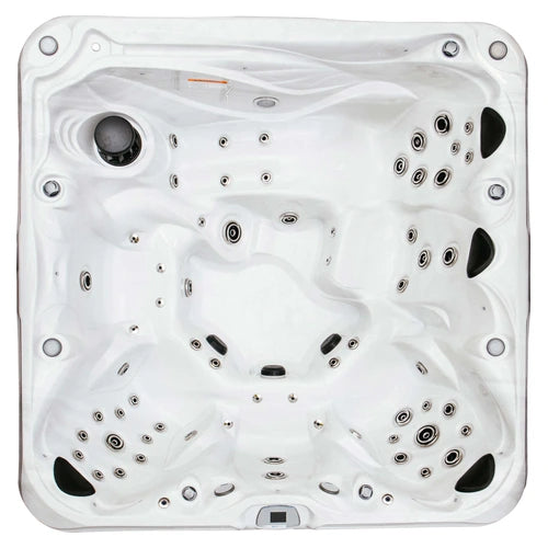 Top-down view of the Dr. Wellness Spas G-8000 hot tub — 91" x 91" square cabinet
