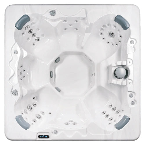 Top-down view of the Dr. Wellness Spas X-11 hot tub — 92" x 92" square cabinet
