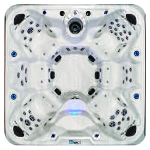 Top-down view of the Evolution Spas Hilton 120 hot tub — 91" x 91" square cabinet