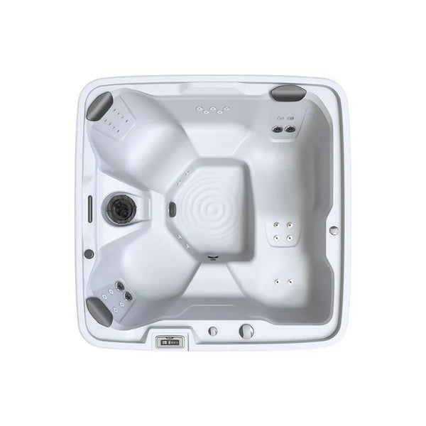 Top-down view of the Hot Spring Spas Excursion hot tub — 78" x 78" square cabinet