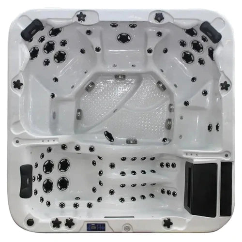 Top-down view of the Passion Spas Bright hot tub — 90" x 90" square cabinet