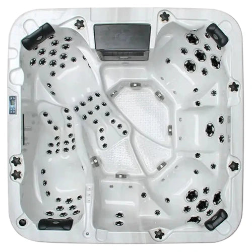 Top-down view of the Passion Spas Sunny hot tub — 90" x 90" square cabinet