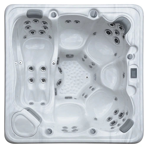 Top-down view of the Riptide Spas Starlight Eclipse Platinum (RB560) hot tub — 86" x 86" square cabinet