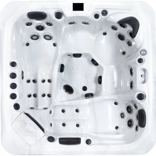 Top-down view of the Superior Wellness Platinum Kenya hot tub — 83" x 83" square cabinet