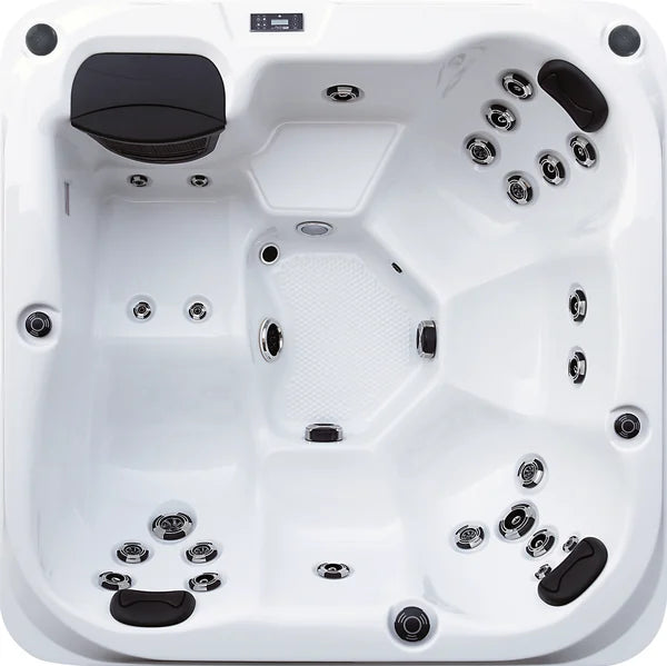 Top-down view of the Superior Wellness Platinum Reims hot tub — 79" x 79" square cabinet