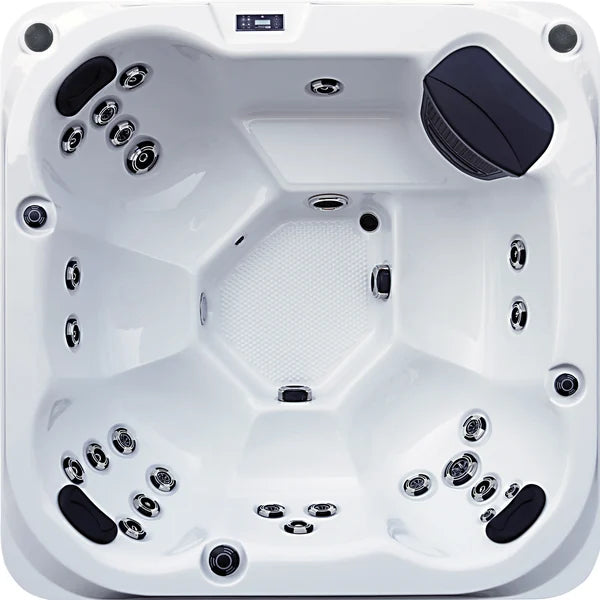 Top-down view of the Superior Wellness Platinum St Tropez hot tub — 79" x 79" square cabinet