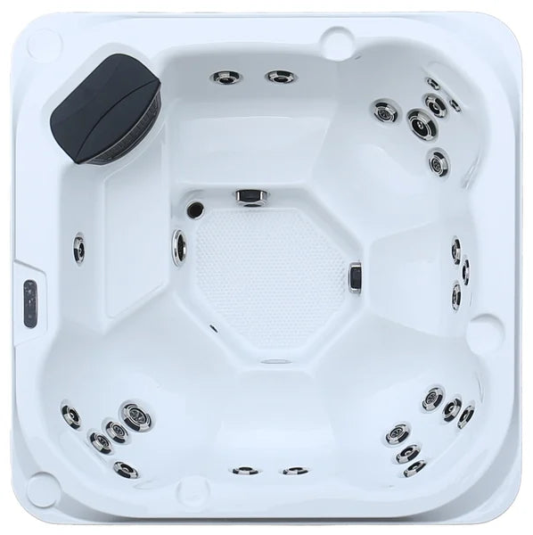 Top-down view of the Superior Wellness Platinum Vacation Social hot tub — 78.7" x 78.7" square cabinet