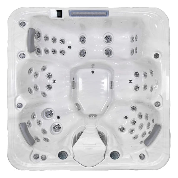 Top-down view of the Wellis Spas Monte Bianco (Discovery) hot tub — 86" x 86" square cabinet